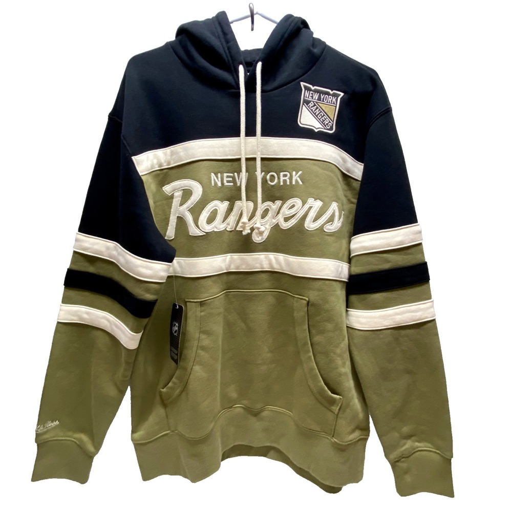 New York Rangers NHL Head Coach Hoodie Large Olive NY Hockey Mitchell & Ness NWT